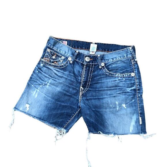 TRUE Religion Jean Shorts Size 34 RICKY SUPER T Blue - Picture 3 of 5